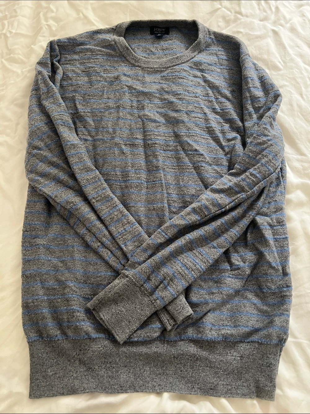 J. Crew men’s Gray Crewneck Sweater with Blue Stripes